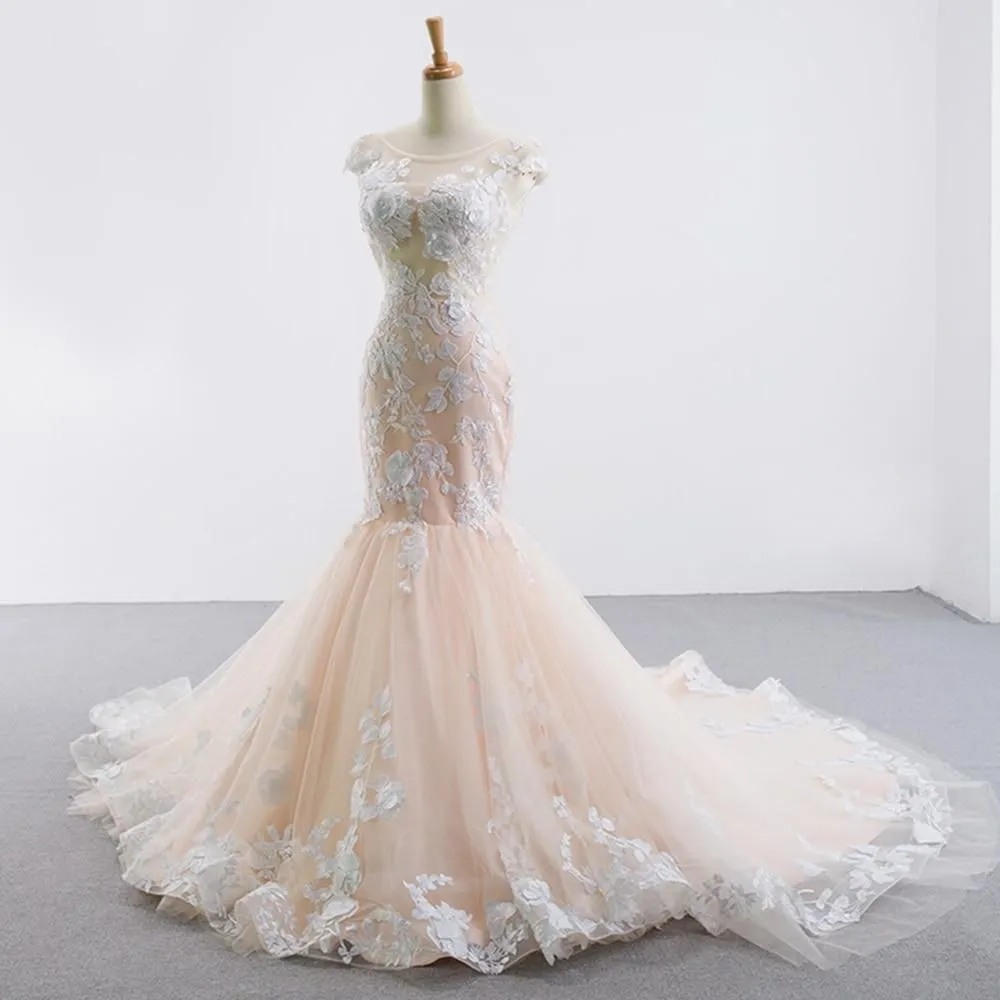 Sexy Backless Flowers Mermaid Wedding Dress