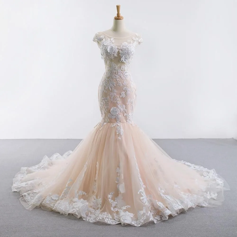 Sexy Backless Flowers Mermaid Wedding Dress