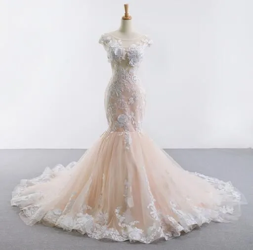 Sexy Backless Flowers Mermaid Wedding Dress