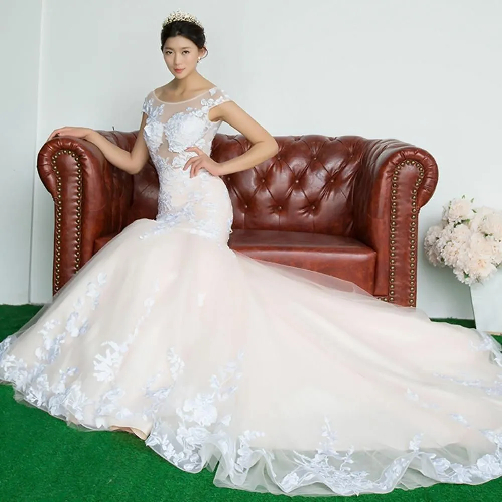 Sexy Backless Flowers Mermaid Wedding Dress