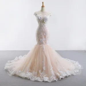 Sexy Backless Flowers Mermaid Wedding Dress