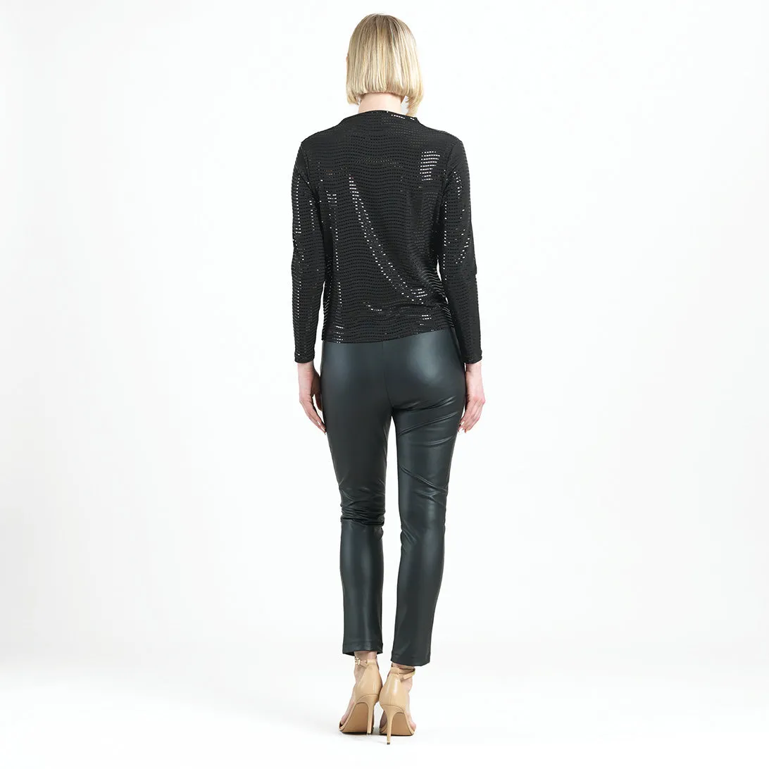 Shimmer Embellished - High Boat Neck Side Draped Top - Black - Final Sale!