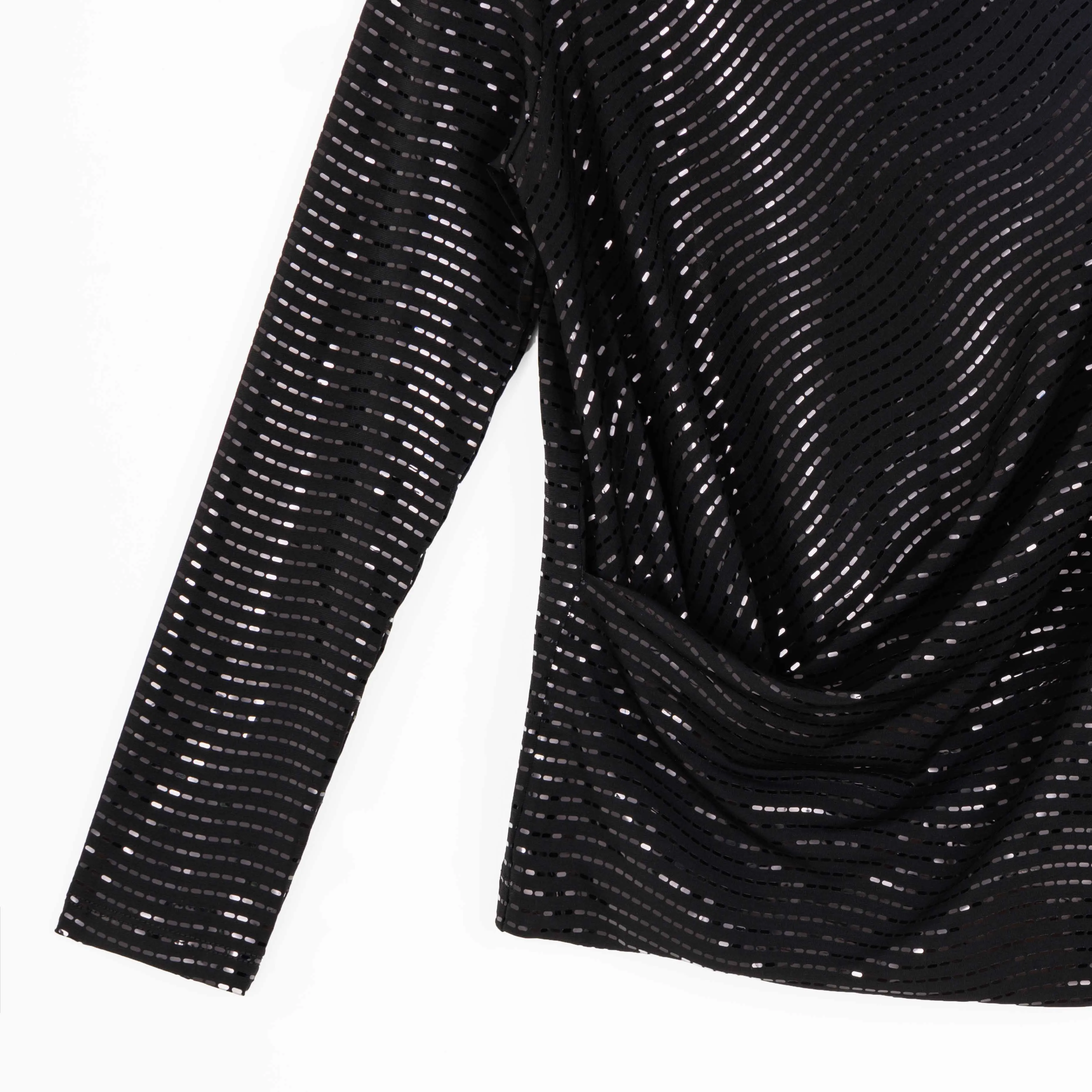 Shimmer Embellished - High Boat Neck Side Draped Top - Black - Final Sale!