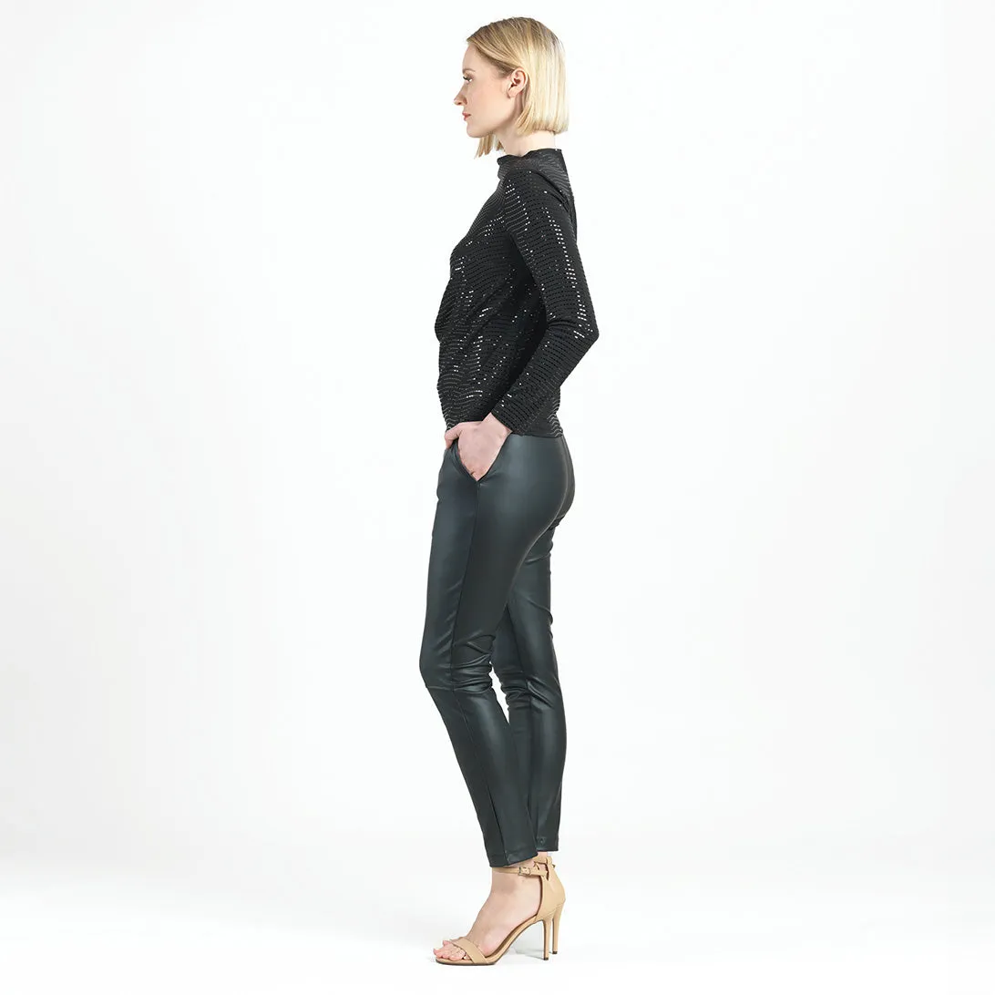 Shimmer Embellished - High Boat Neck Side Draped Top - Black - Final Sale!