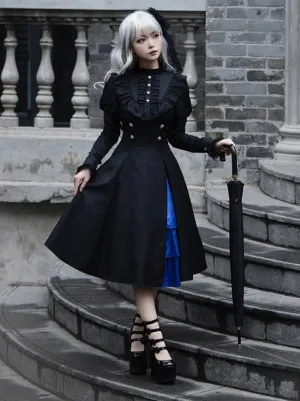 Slit Dress Big Cloak Frilly Ruffle   Gothic