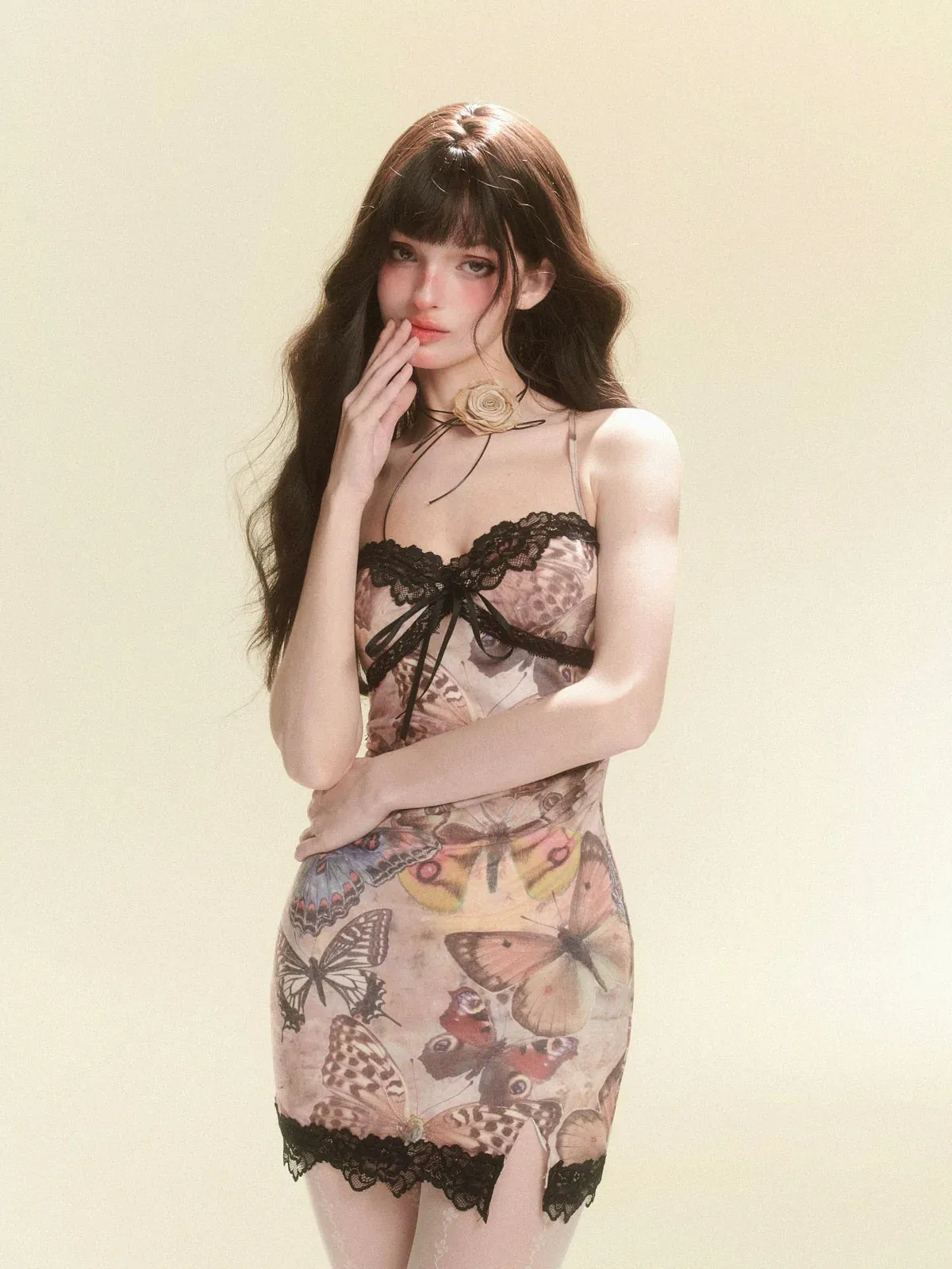 Slit Sheer Butterfly Dress Short