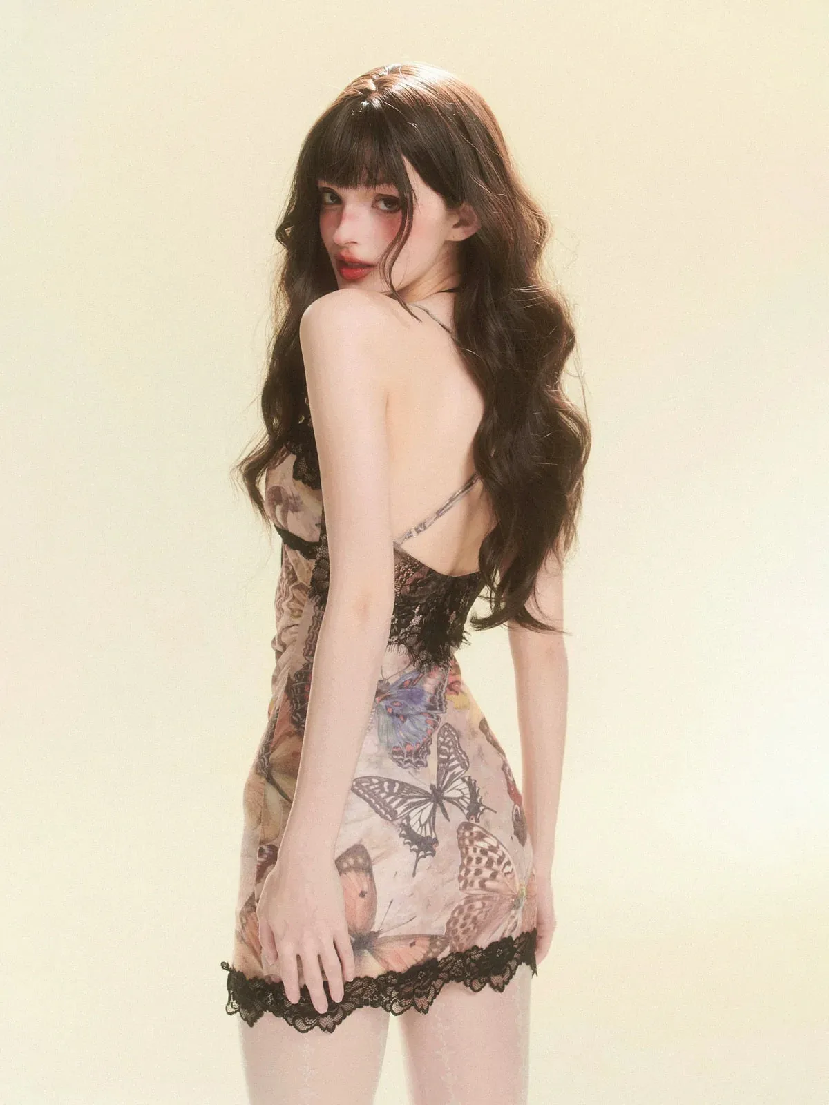 Slit Sheer Butterfly Dress Short