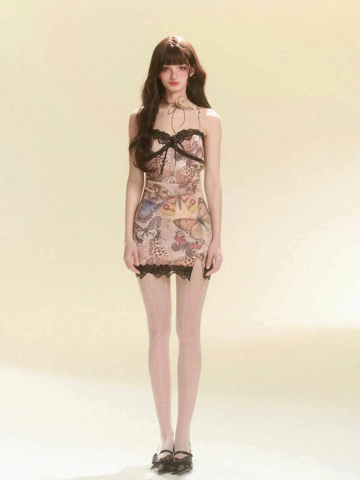 Slit Sheer Butterfly Dress Short