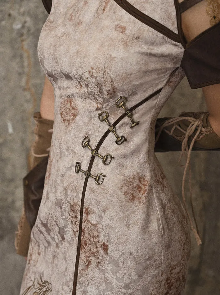 Slit Strapless Embroidery Punk China Retro Dress Dragon