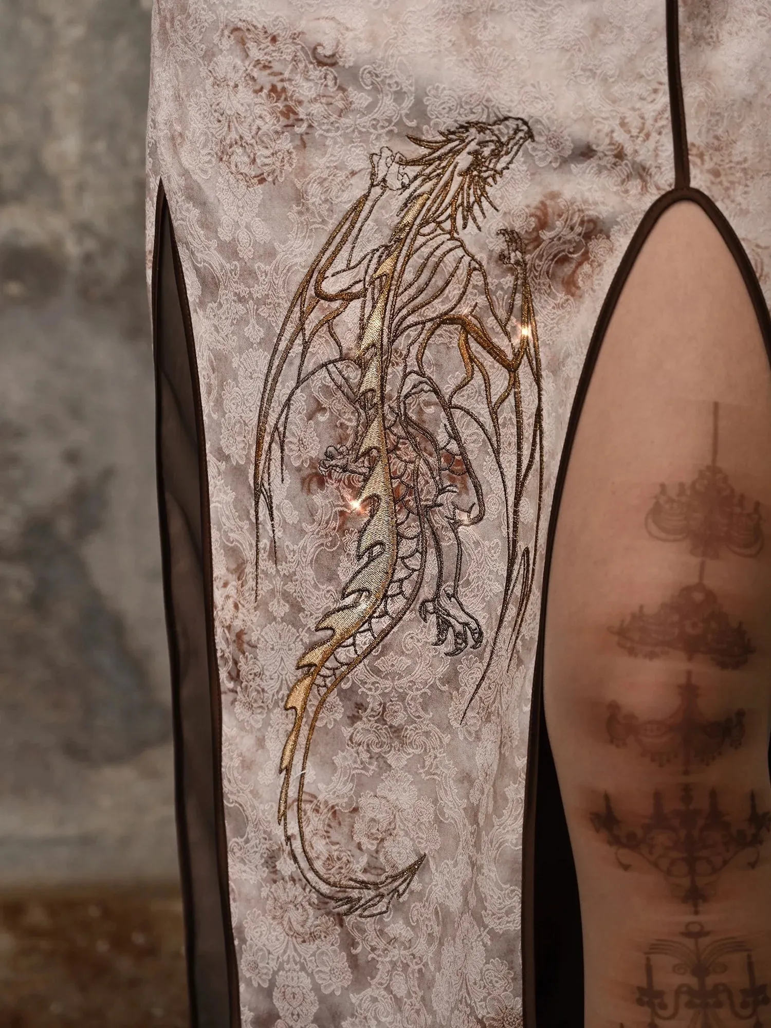 Slit Strapless Embroidery Punk China Retro Dress Dragon