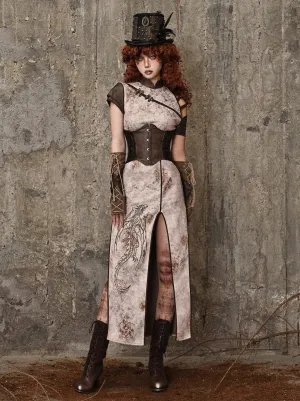 Slit Strapless Embroidery Punk China Retro Dress Dragon