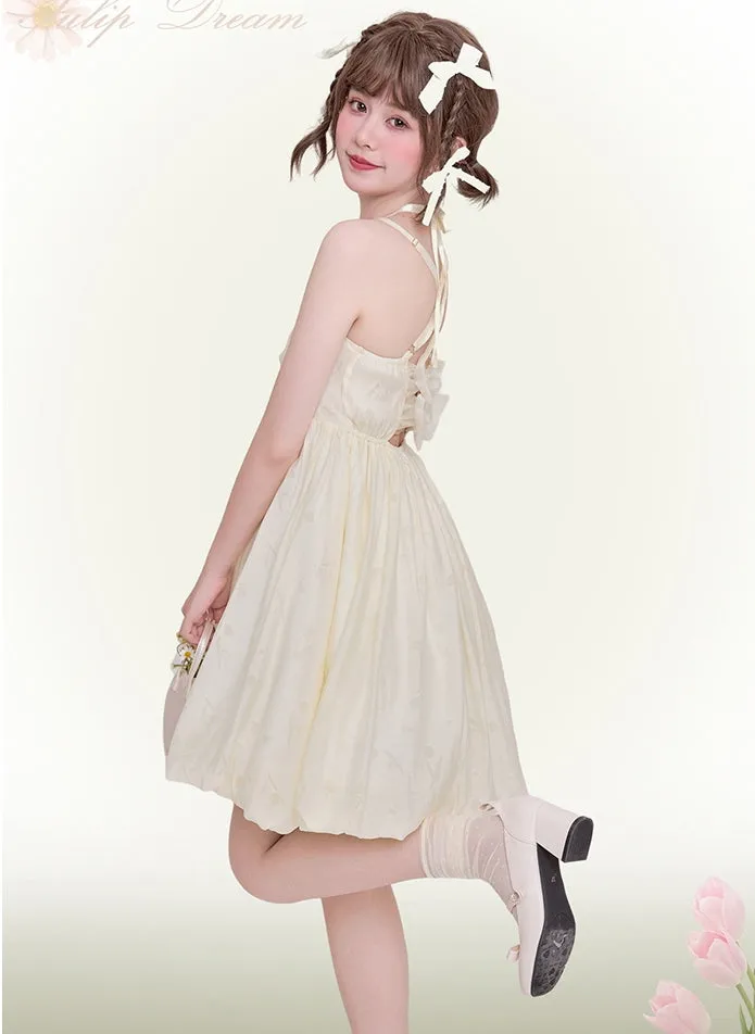 Sweet Style Green Bow Knot Backless Sling Dress