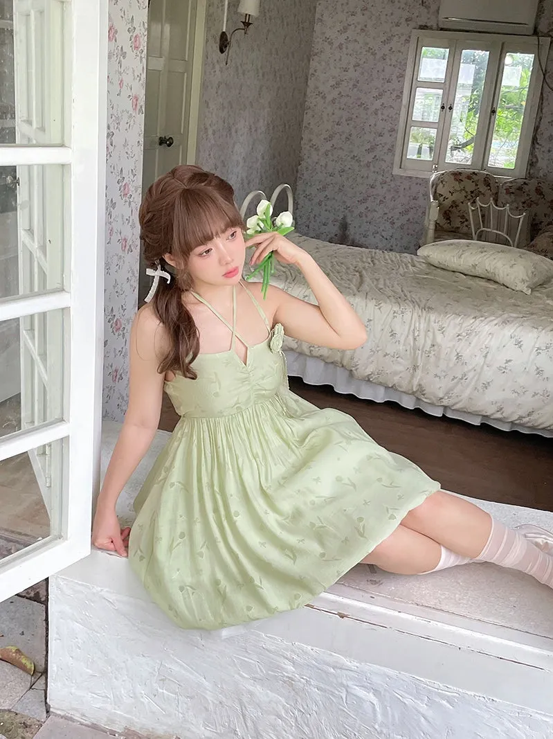 Sweet Style Green Bow Knot Backless Sling Dress