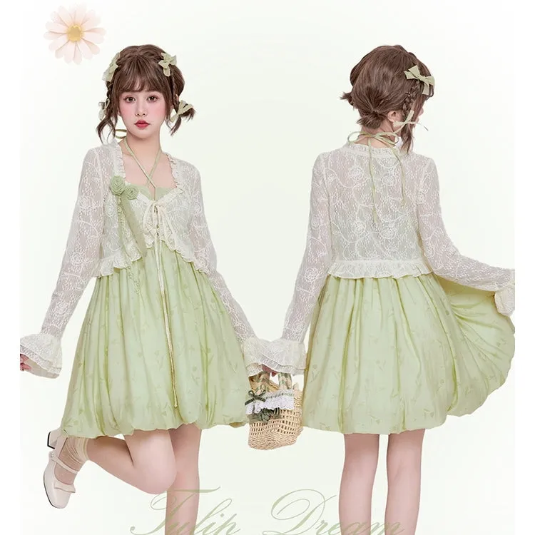 Sweet Style Green Bow Knot Backless Sling Dress