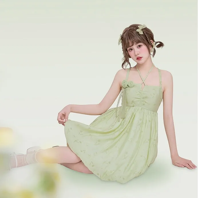 Sweet Style Green Bow Knot Backless Sling Dress