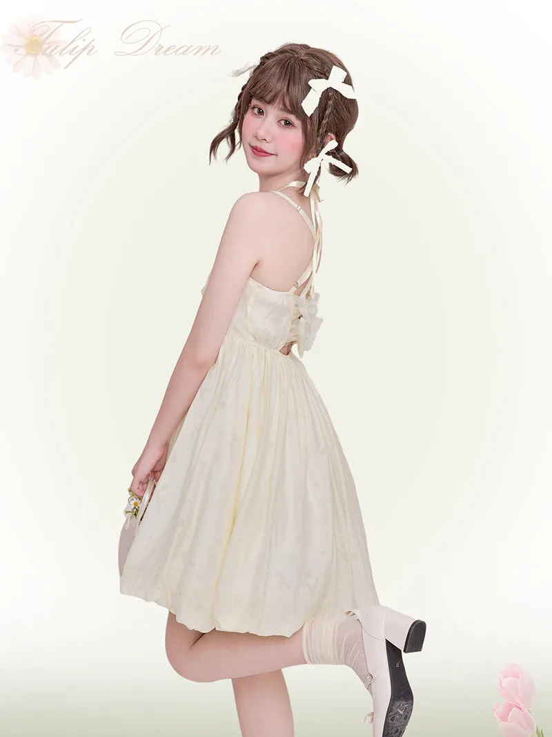 Sweet Style Green Bow Knot Backless Sling Dress