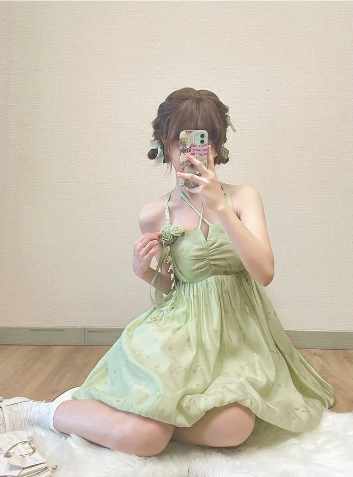Sweet Style Green Bow Knot Backless Sling Dress
