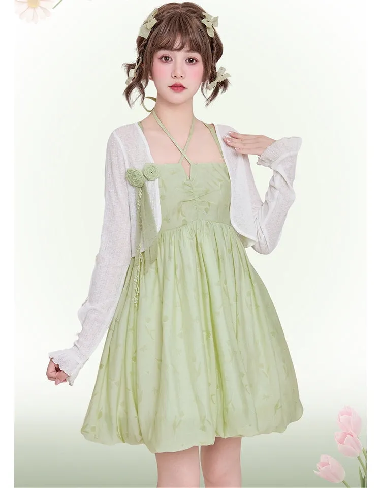 Sweet Style Green Bow Knot Backless Sling Dress