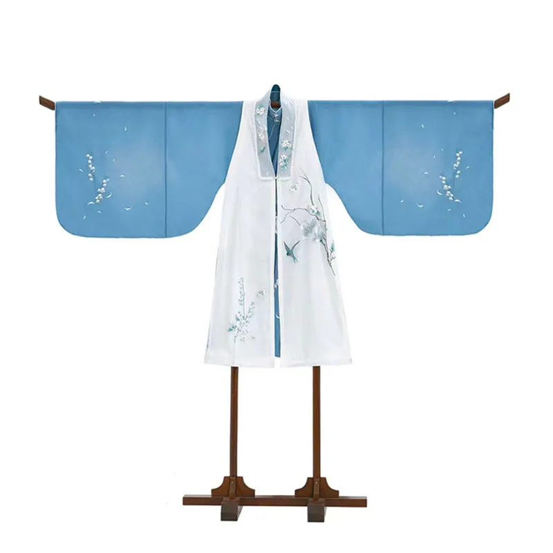 The Scent of Flowers on a Rainy Night Misty Blue Embroidery Hanfu Clothing
