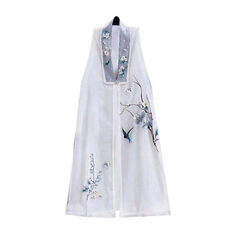 The Scent of Flowers on a Rainy Night Misty Blue Embroidery Hanfu Clothing