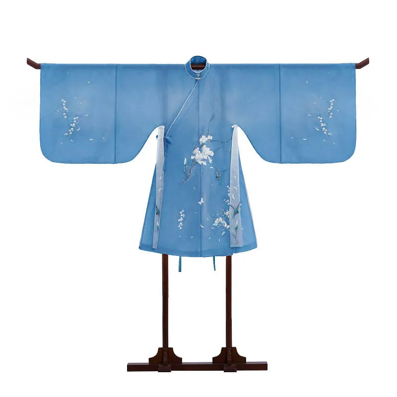 The Scent of Flowers on a Rainy Night Misty Blue Embroidery Hanfu Clothing