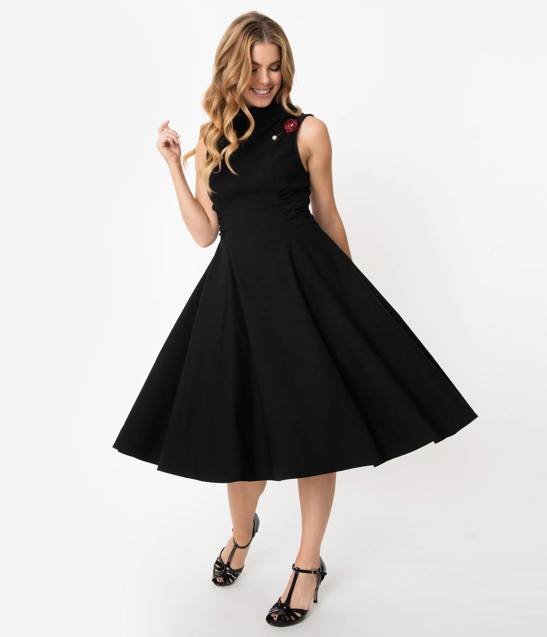 Unique Vintage 1950s Black Eliza Swing Dress