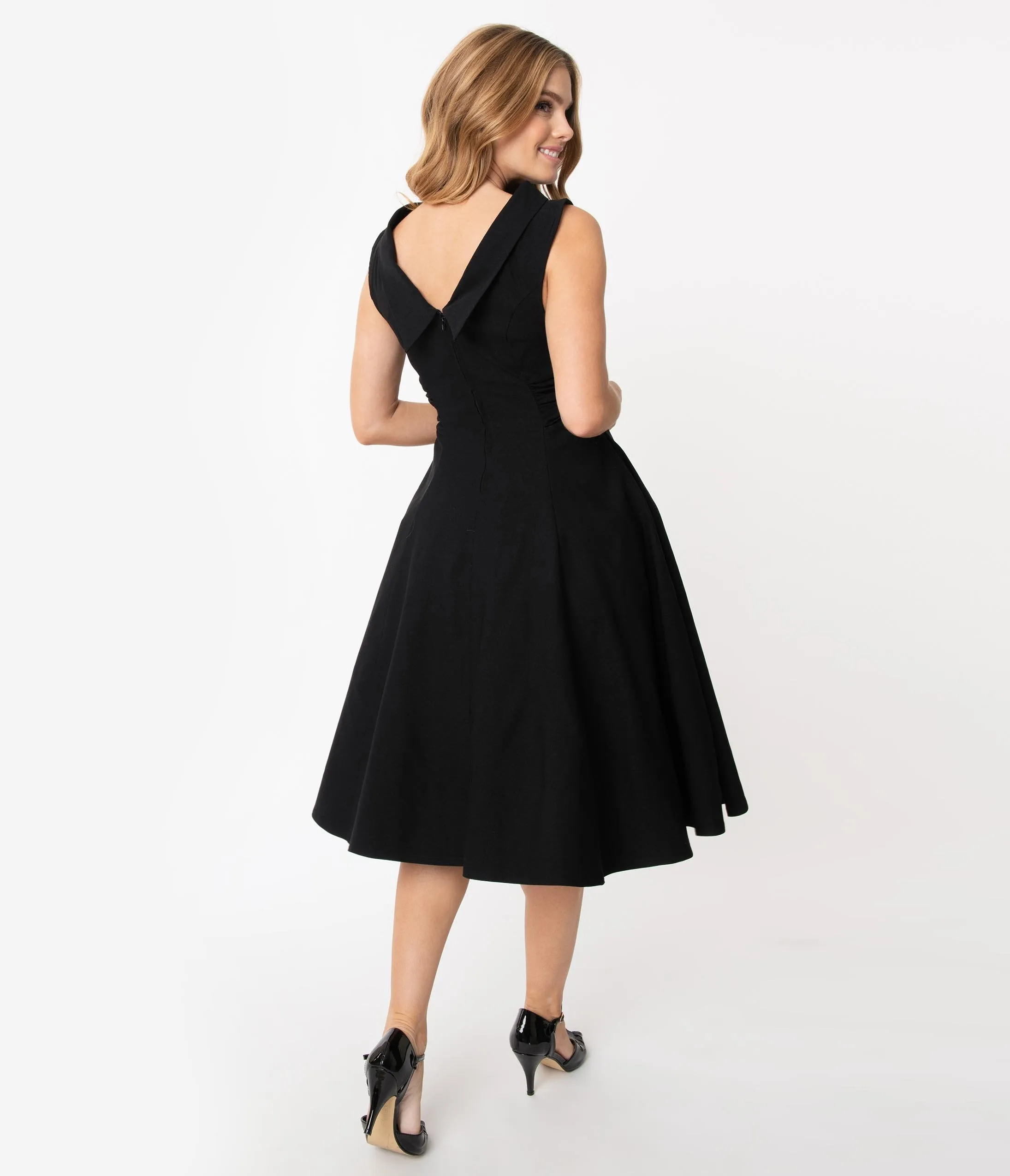 Unique Vintage 1950s Black Eliza Swing Dress