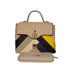 Vivq Color Block Chevron Flap with Wallet Set Handle Bag