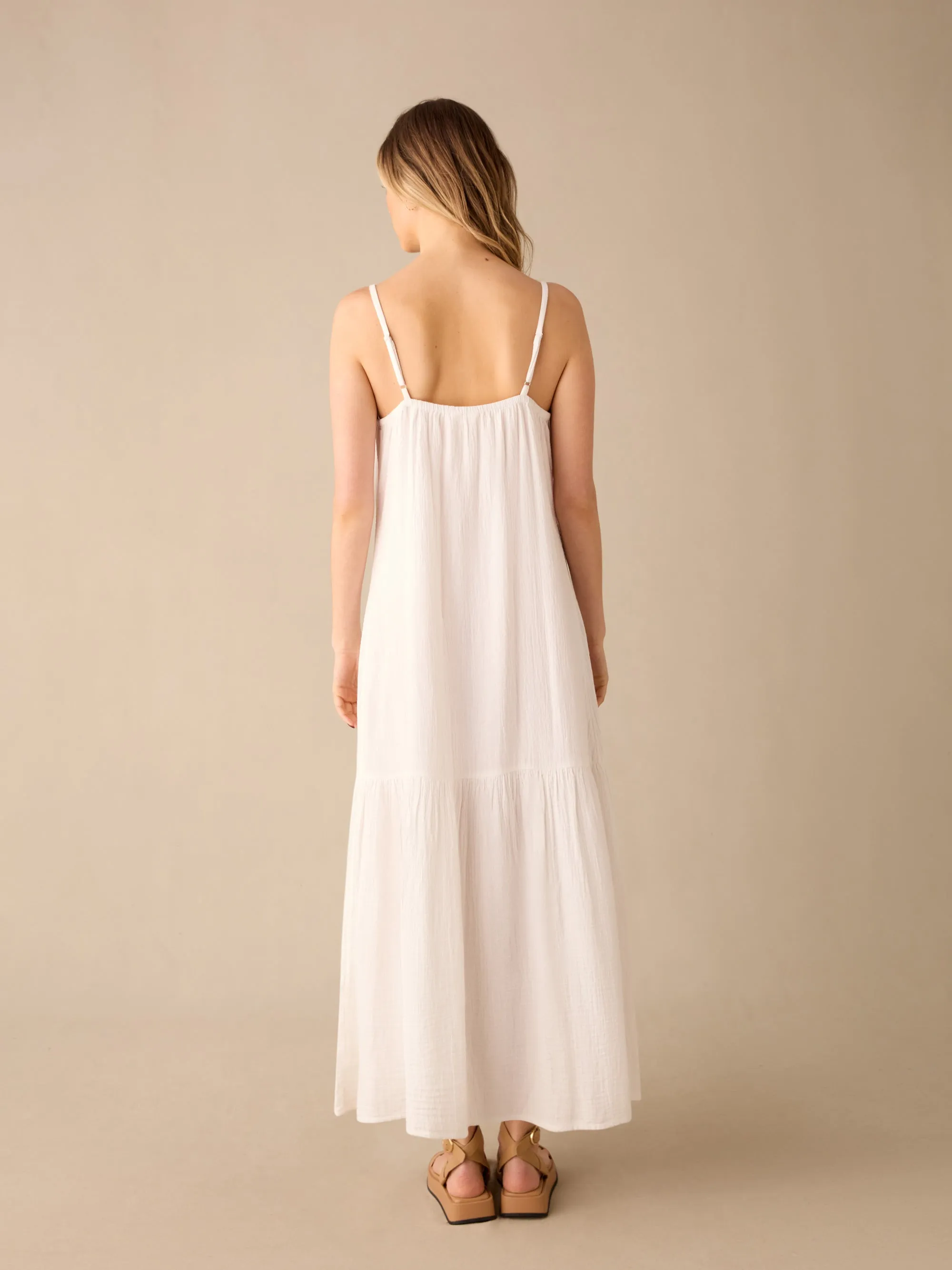 White Tiered Hem Strappy Cheesecloth Dress