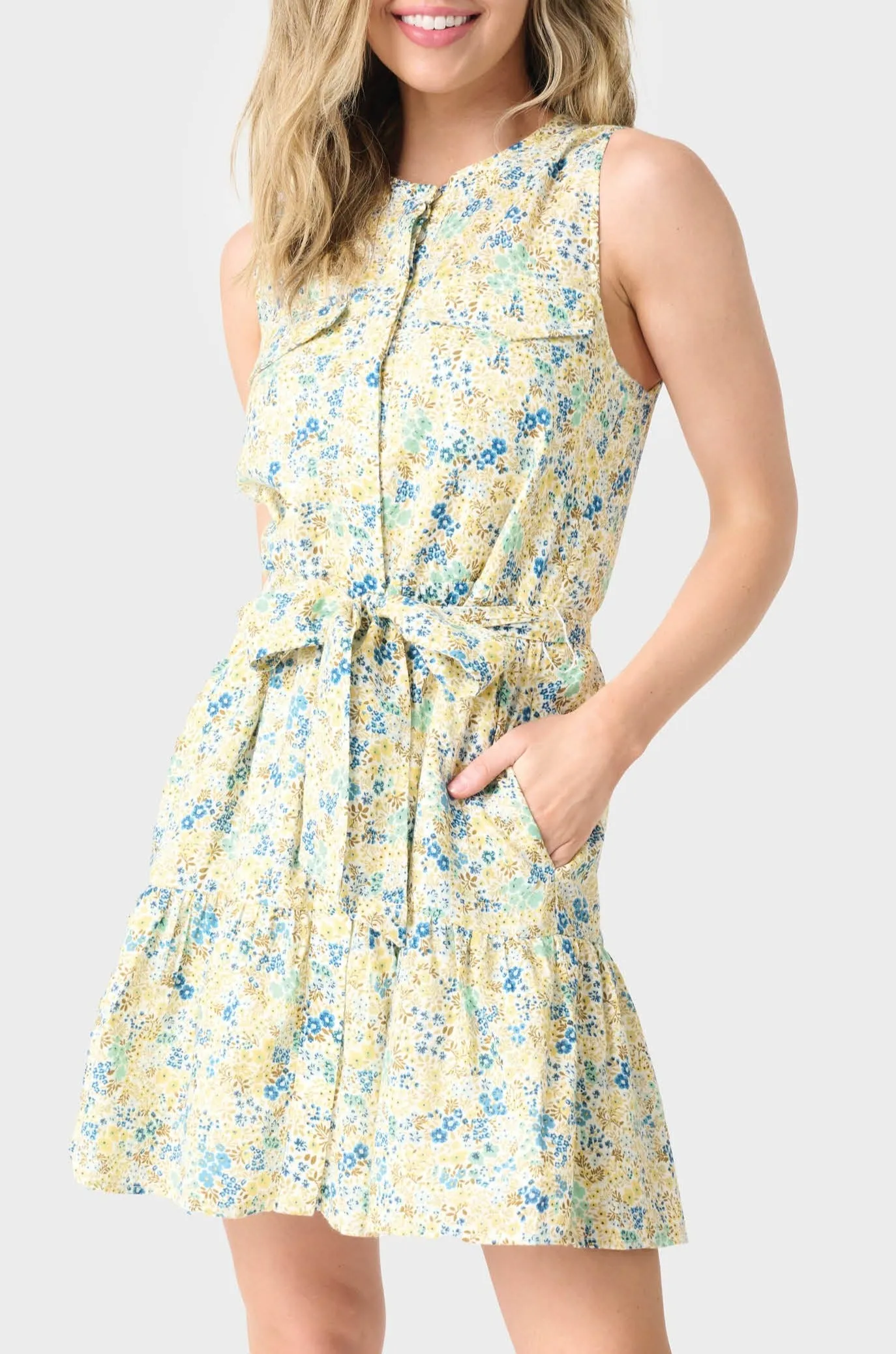 Wildflower Sleeveless Belted Tiered Dress