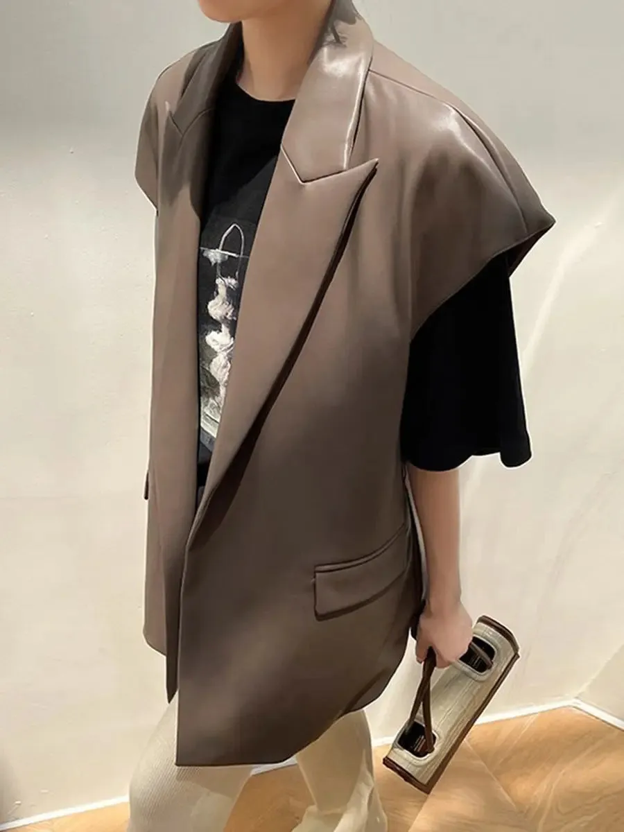 Women's Fashion Retro Elegance Sleeveless Coat PU Leather Vest jacket