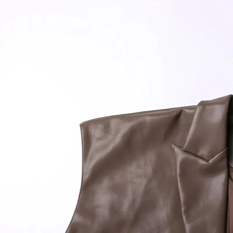 Women's Fashion Retro Elegance Sleeveless Coat PU Leather Vest jacket
