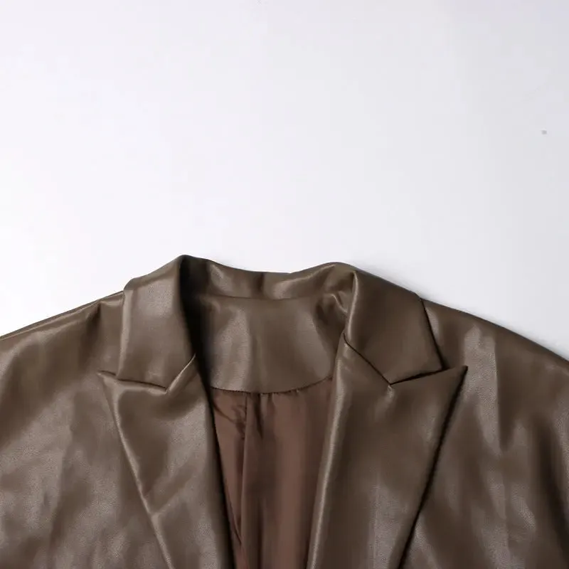Women's Fashion Retro Elegance Sleeveless Coat PU Leather Vest jacket